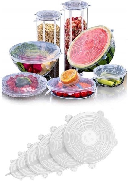 Beyaz 6'lı Silikon Saklama Kapak Seti, Tazeliği Koruyan Gıda Koruyucu modelleri