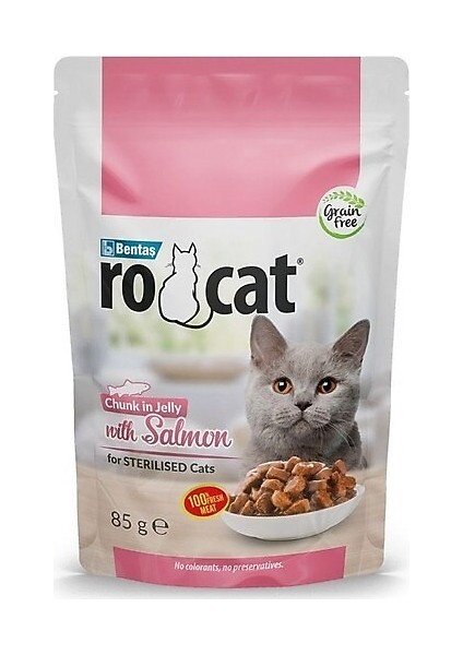 Rocat Somonlu Yetişkin Kedi Pouch Mama 85 gr Kısırlaştırılmış Kedi Maması
