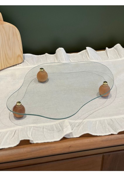 Ahşap Top Ayaklı Eğri Cam Sunumluk ve Organizer, Şık ve Kullanışlı Tasarım