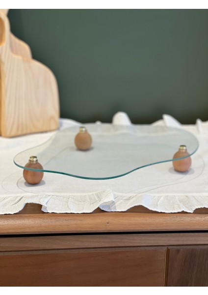 Ahşap Top Ayaklı Eğri Cam Sunumluk ve Organizer, Şık ve Kullanışlı Tasarım indirimleri