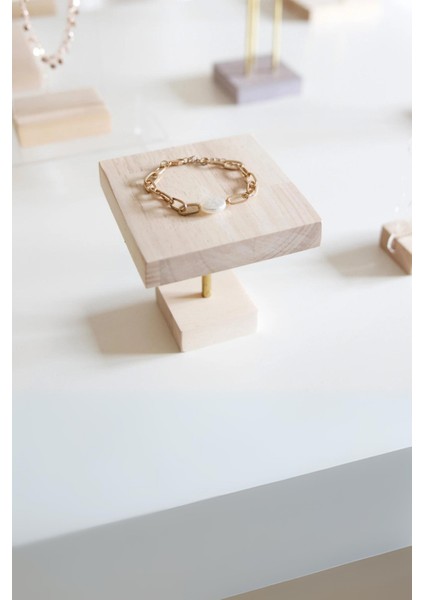 Şık Bej Takı Düzenleyici, Mini Küpe ve Yüzük Standı, 8 cm