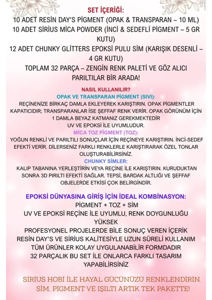 Epoksi Reçine Başlangıç Seti–32 Parça Renkli Pigment+Mica Toz + Sim Pul Seti |uv ve Epoksi Uyumlu fiyatları