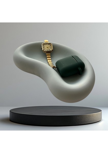 El Yapımı Beton Takı Tabağı, Organik Form, Mavi, 20X12 cm