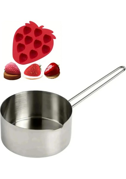 Çilek Mum Yapım Seti Çilek Silikon Kalıp Mum Eritme Kabı 500 ml Sabun Mum Kokulu Taş Epoksi Kalıbı