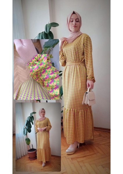 sera markalı elbise standart beden 38-46 uyumlu kolları lastikli etek uçları fırfırlı elbise