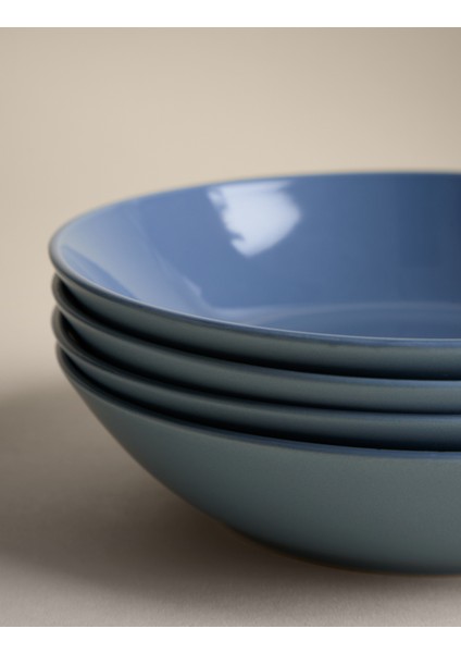 4’lü Günlük Kullanıma Uygun Taş Seramik Makarna Tabağı Seti