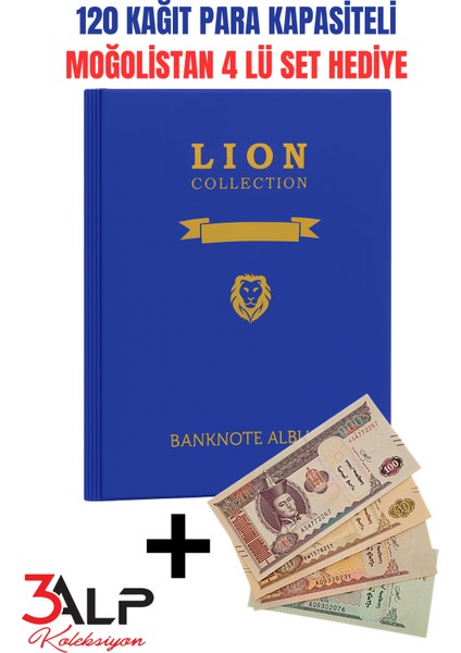 Lion 120 Adet Kağıt Para Kapasiteli, 20 Sayfa Kağıt Para Albümü, Mavi Renk