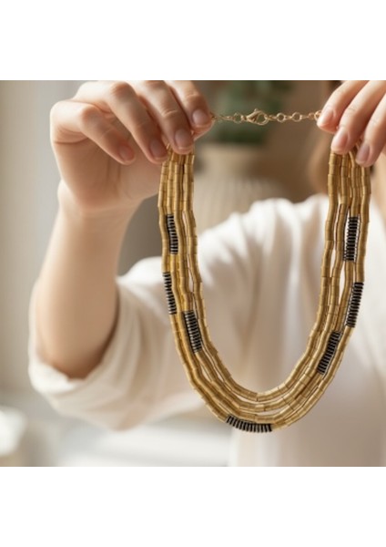 Bohem Şık El Yapımı Uzun Kolye | Etnik Tasarım Gold Detaylı modelleri