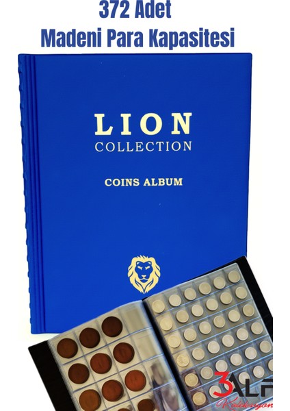 Lion Madeni Para Albümü 12 Sayfa 372 Cepli 210MMX265MM - Mavi