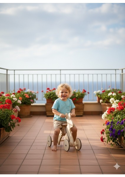 Montessori Çocuk Denge Bisikleti 2-6 Yaş / Mdf Tavşan Başlıklı Tasarım