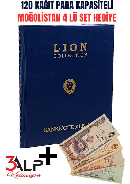 Lion 120 Adet Kağıt Para Kapasiteli, 20 Sayfa Kağıt Para Albümü, Lacivert Deri Desenli
