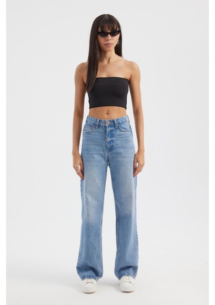 Kadın Askısız Temel Crop Top Black