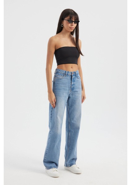 Kadın Askısız Temel Crop Top Black