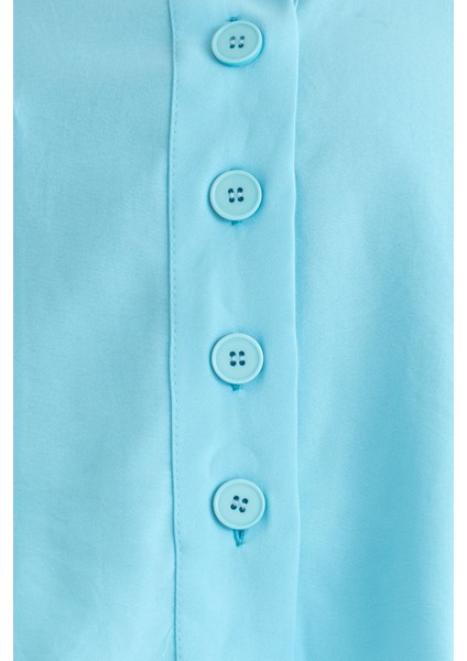 Kadın Düğme Detaylı Cep Gömlek Blue