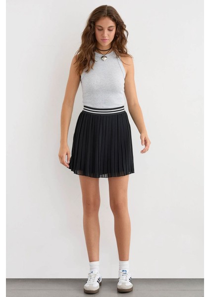 Kadın Mavi Renk Halter Yaka Basic Tank Top Açık Gri