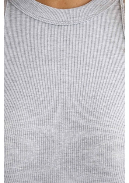 Kadın Mavi Renk Halter Yaka Basic Tank Top Açık Gri