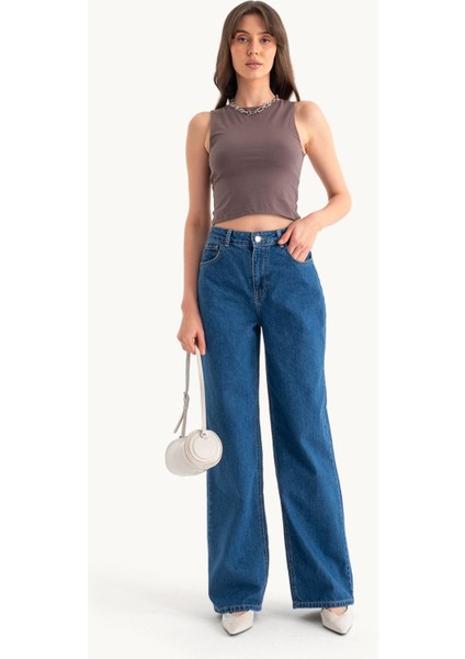 Kadın Yuvarlak Yaka Temel Askılı Atlet Brown