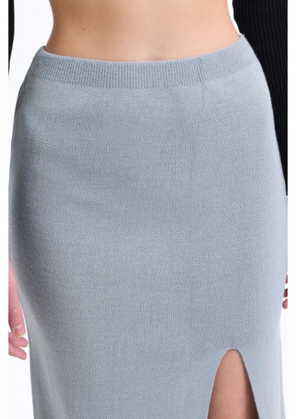 Kadın Orta Bel Yırtmaçlı Maxi Etek Grey