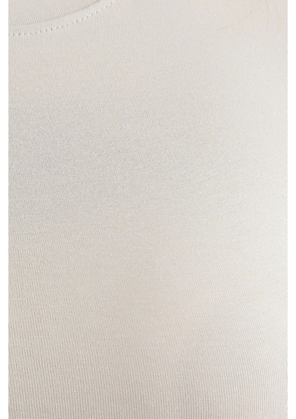 Kadın Bisiklet Yaka Temel Crop Top Natural