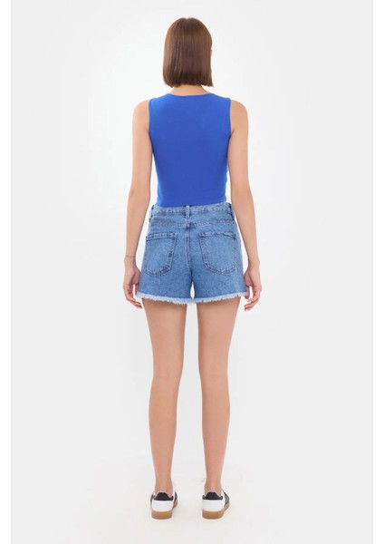 Kadın Yuvarlak Yaka Temel Askılı Atlet Blue