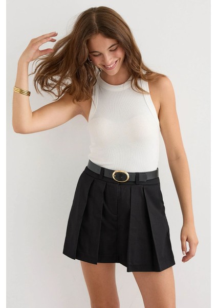 Kadın Mavi Renk Halter Yaka Basic Tank Top White