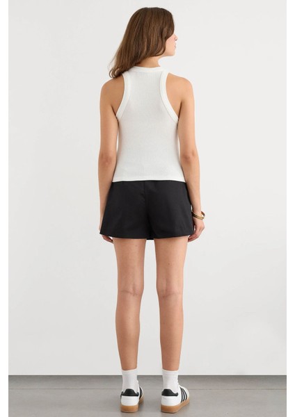 Kadın Mavi Renk Halter Yaka Basic Tank Top White