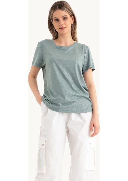 Kadın Yuvarlak Yaka Temel Tişört Green indirimleri
