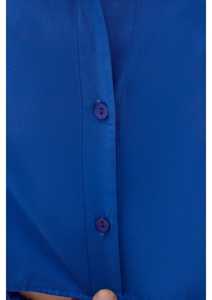 Kadın Geniş Kollu Oversize Kırpılmış Gömlek Blue