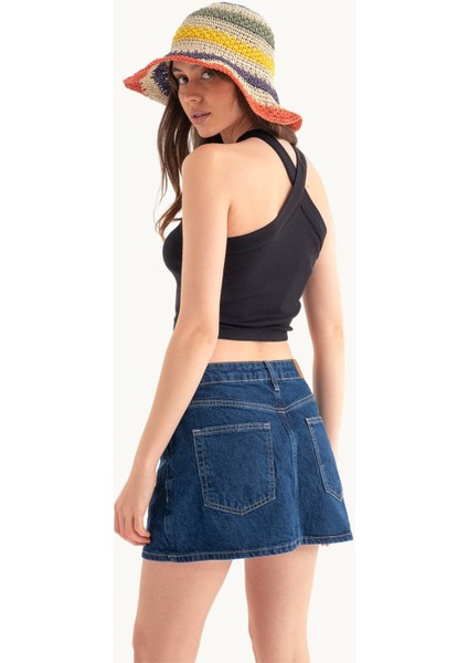 Kadın Askılı Boyun Çapraz Ön Crop Top Natural