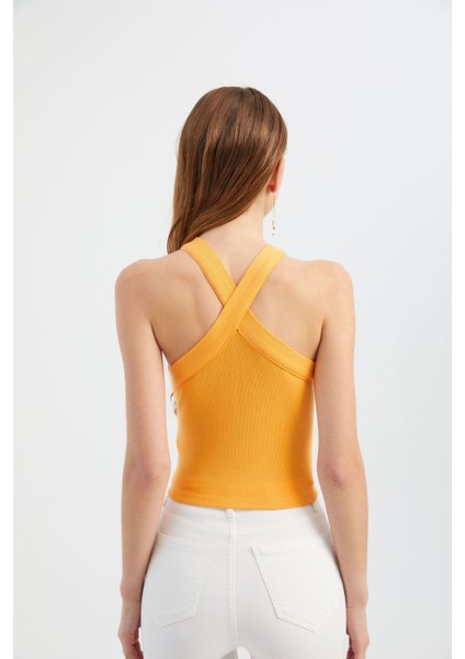 Kadın Askılı Boyun Çapraz Ön Crop Top Orange