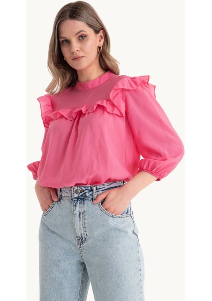 Kadın Yuvarlak Yaka Bol Bluz Red