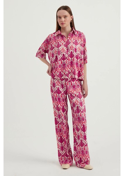 Kadın Saten Geometrik Yüksek Bel Boho Pantolon Multicolor indirimleri