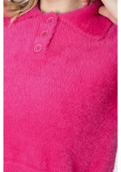Kadın Gömlek Yaka Düğmeli Kısa Kollu Puf Mont Pink