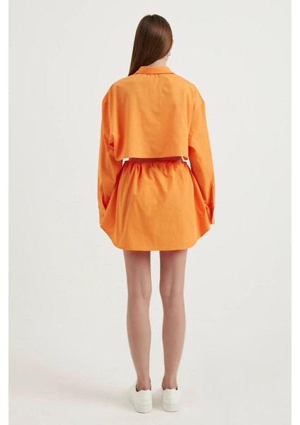 Kadın Geniş Kollu Oversize Kırpılmış Gömlek Orange