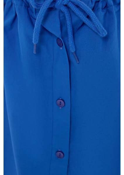 Kadın Yüksek Bel Fermuarlı Mini Etek Blue