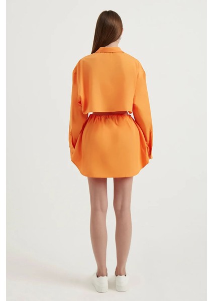 Kadın Yüksek Bel Fermuarlı Mini Etek Turuncu