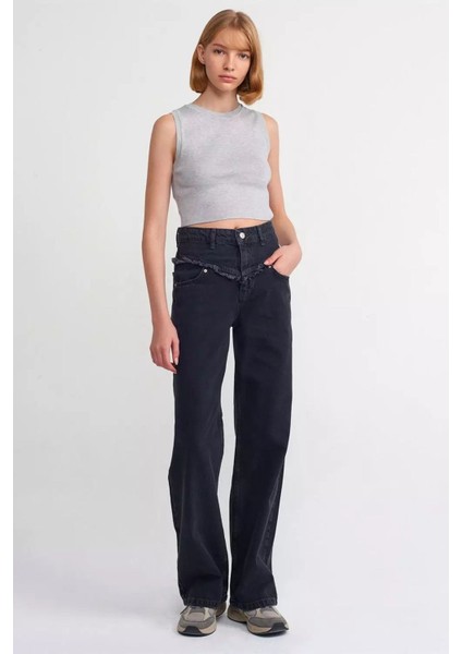 Kadın Örme Bisiklet Yaka Crop Top Açık Gri indirimleri