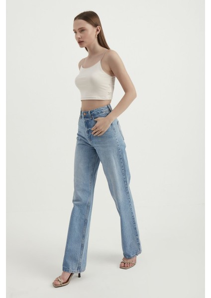 Kadın Askılı Crop Basic Kısa Bluz White