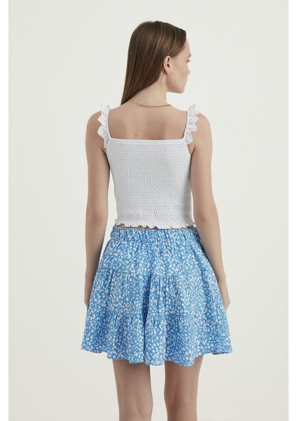 Kadın V Yaka Fermuarlı Crop Top White