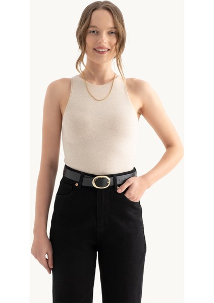 Kadın Sade Askılı Yaka Tank Üst Fildişi Doğal indirimleri
