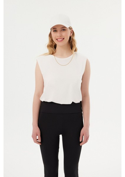 Kadın Yuvarlak Yakalı Ham Kenar Kolsuz Tank Top White