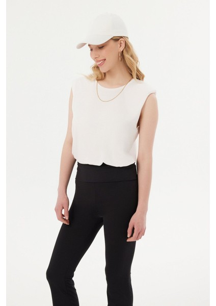 Kadın Yuvarlak Yakalı Ham Kenar Kolsuz Tank Top White