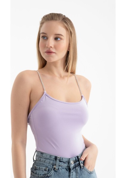 Kadın Scoop Yaka Elmas Kayışlı Vücut Purple indirimleri