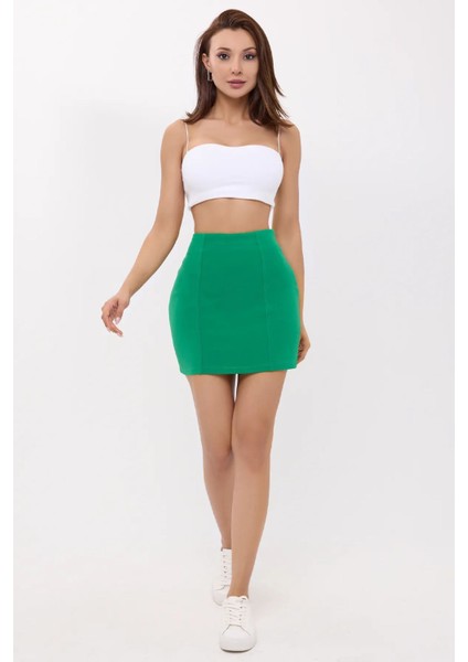 Kadın Ön Dikişli Yüksek Bel Mini Etek Green