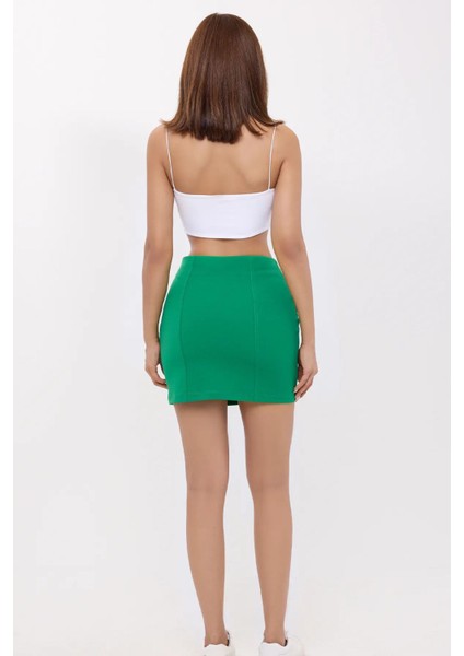 Kadın Ön Dikişli Yüksek Bel Mini Etek Green