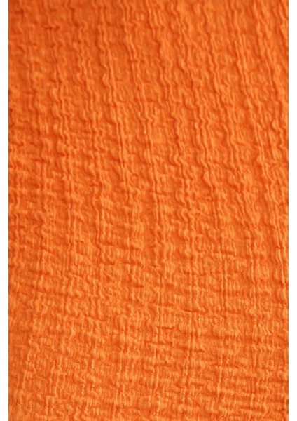 Kadın Dokuma Kumaşlı Yuvarlak Yaka Kısa Kollu Kırpılmış Üst Orange