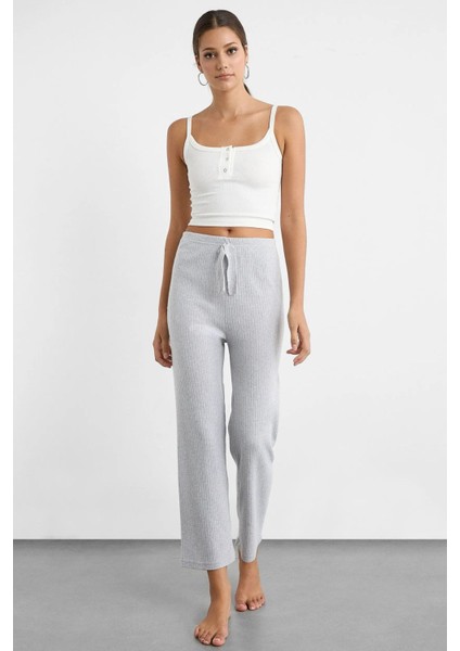 Kadın Rahat Lastikli Bel Jersey Pantolon Açık Gri
