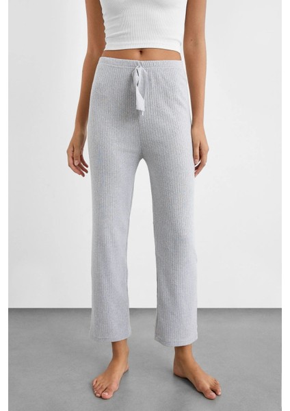 Kadın Rahat Lastikli Bel Jersey Pantolon Açık Gri