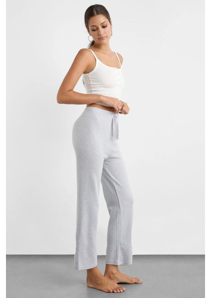 Kadın Rahat Lastikli Bel Jersey Pantolon Açık Gri