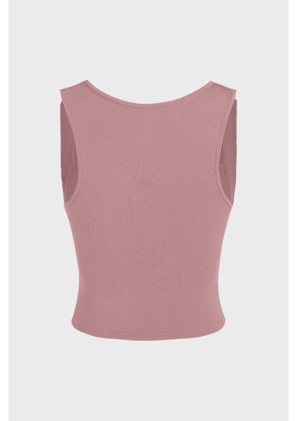 Kadın Drape Kare Yaka Bluz Tozlu Gül Pembesi